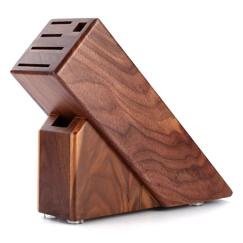 Natural Walnut Wood Knife Block Holder With 6 Slots