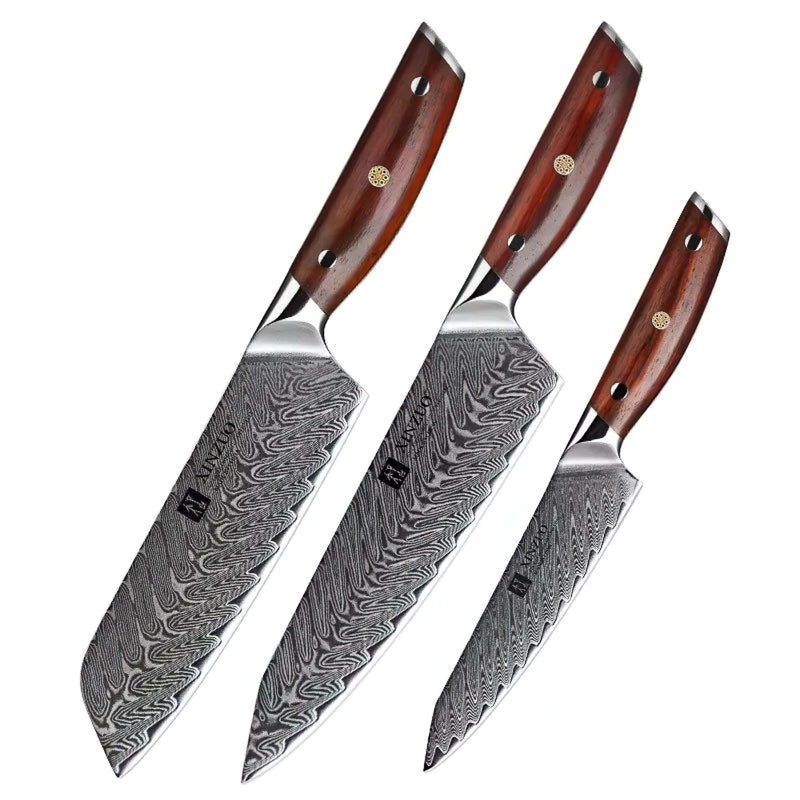 Xinzuo Professional Damascus Kitchen Knife Set 3 Pieces Yi Series