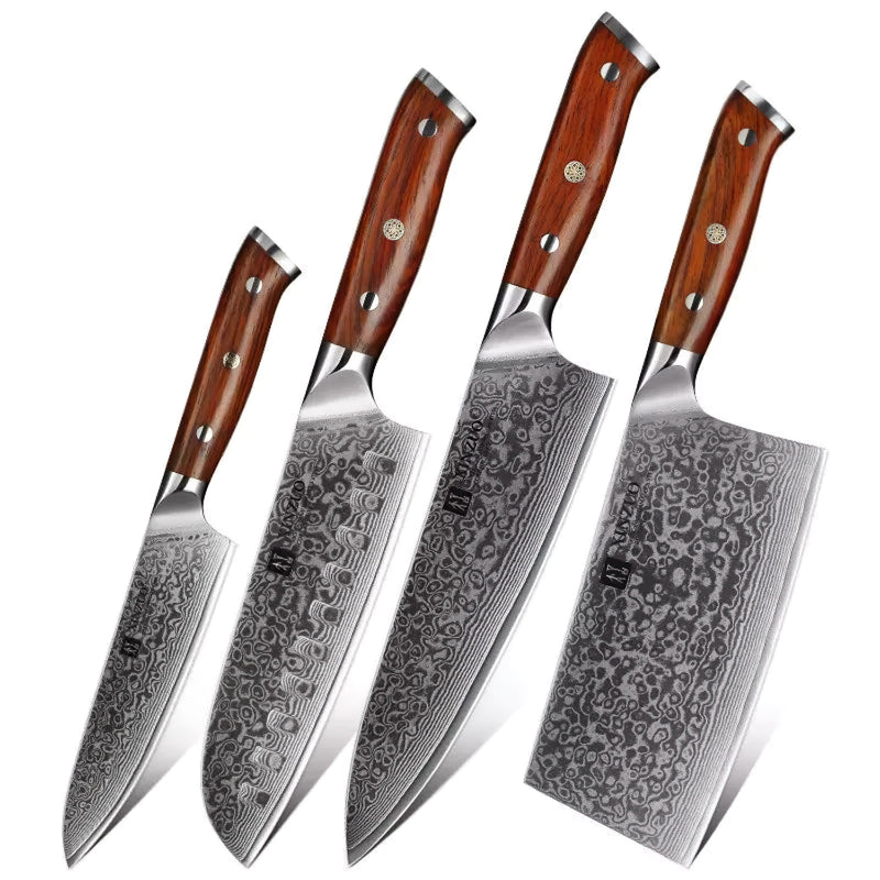 Professional Damascus Chef Kitchen Knife Set 4 Pieces Yu Series