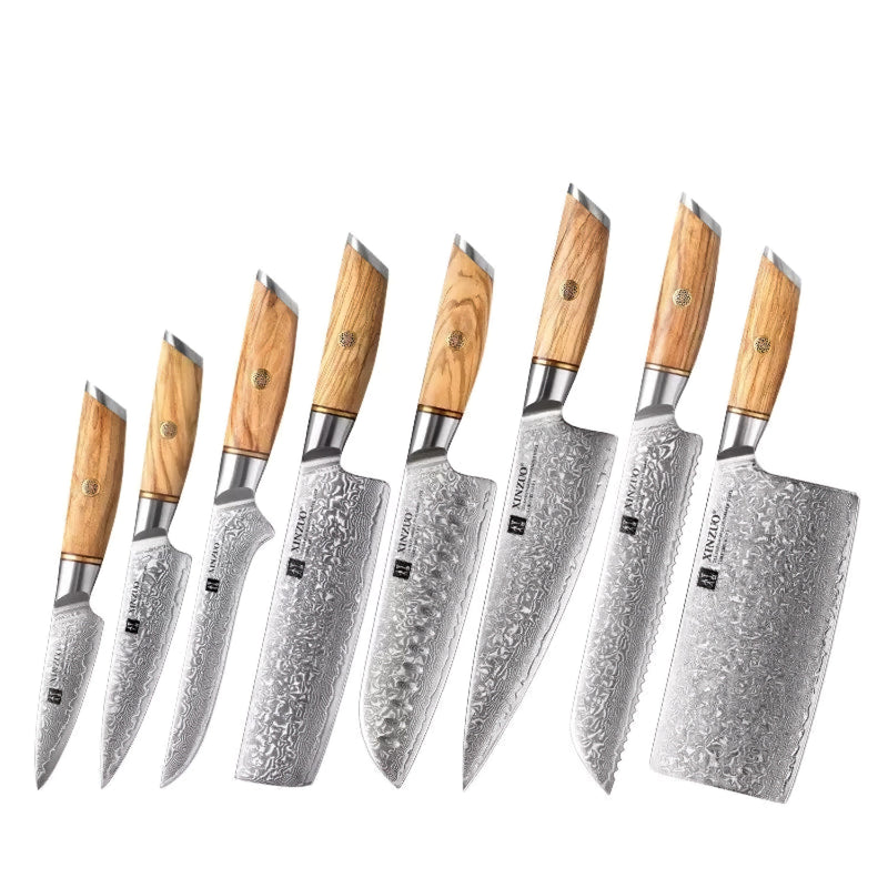 Xinzuo Professional Damascus Kitchen Knife Set 8 Pieces Lan Series