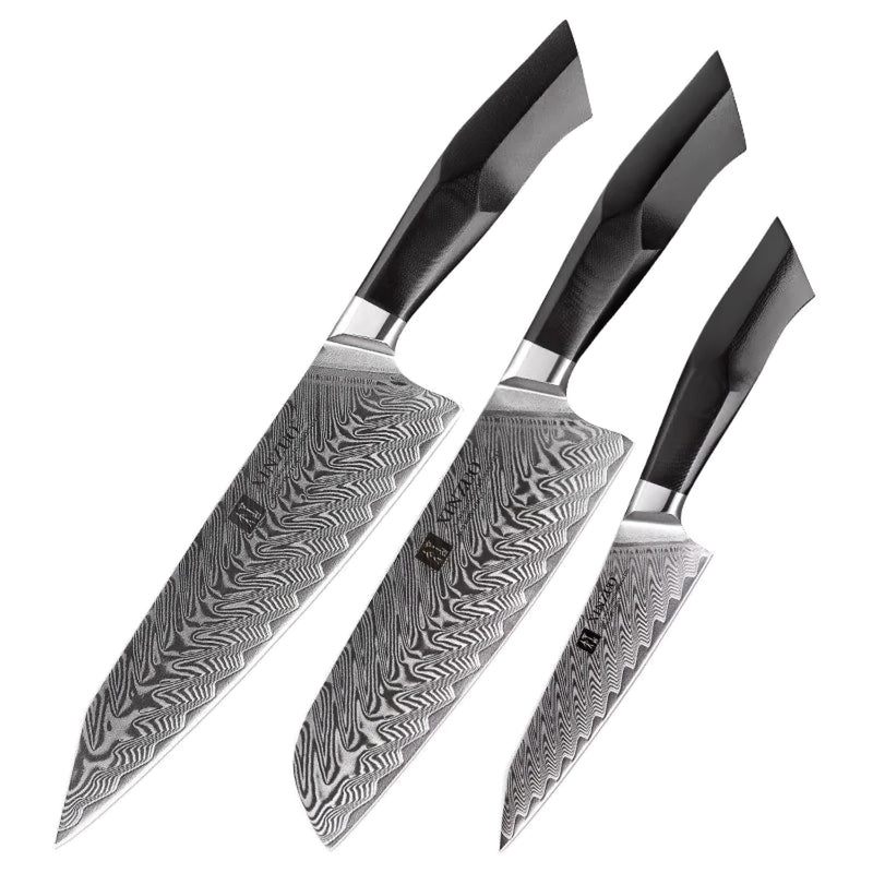 Xinzuo Professional Damascus Kitchen Knife Set 3 Pieces Feng Series