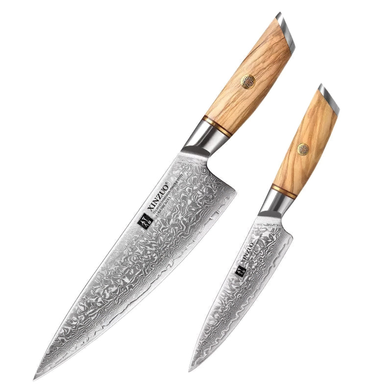 Xinzuo Professional Damascus Kitchen Knife Set 2 Pieces Lan Series