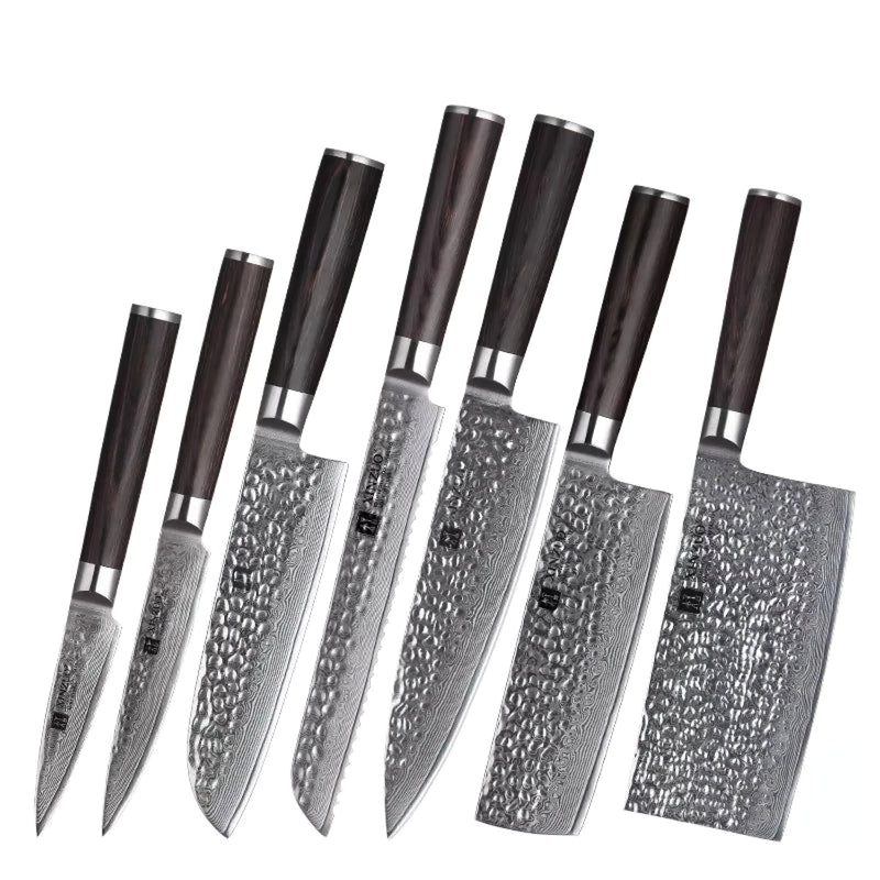 Xinzuo Professional Damascus Kitchen Knife Set 7 Pieces Stria He Series