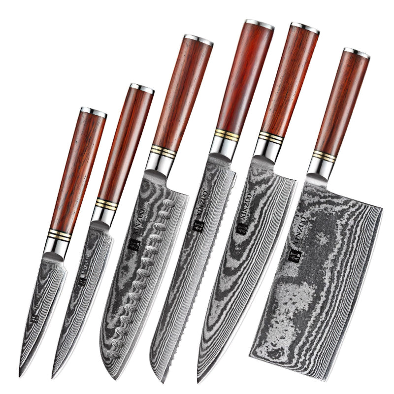 Xinzuo Professional Damascus Kitchen Knife Set 6 Pieces He Series