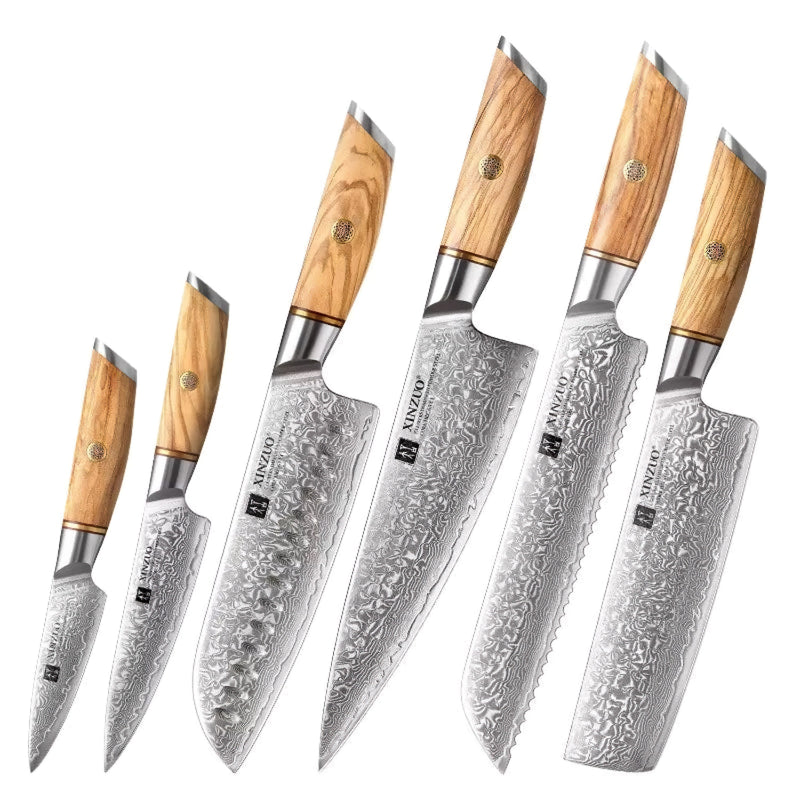 Xinzuo Professional Damascus Kitchen Knife Set 6 Pieces Lan Series