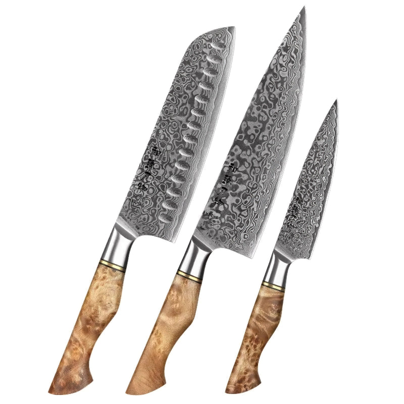 Professional Damascus Chef Knife Set - 3 Pieces - B30M Series