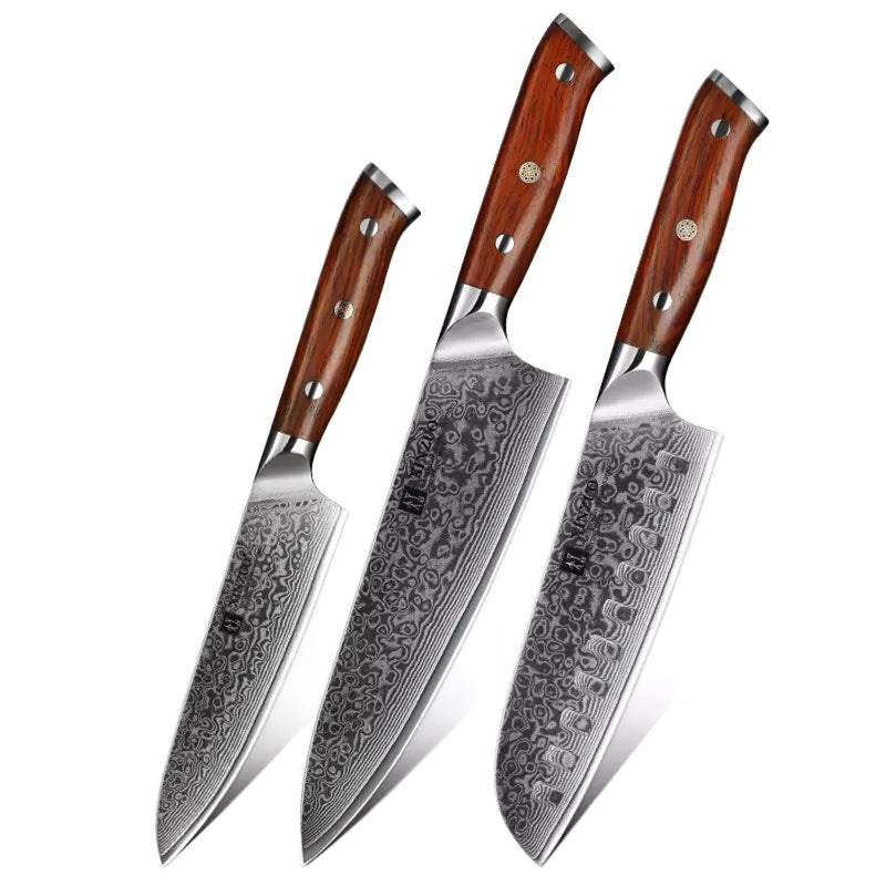 Professional Damascus Kitchen Knife Set 3 Pieces Yu Series