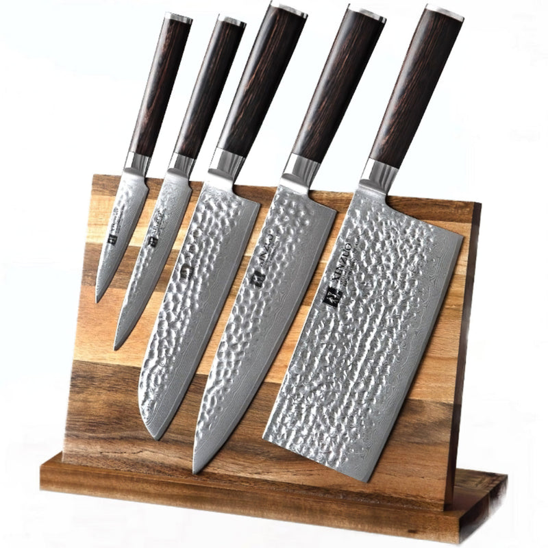 Xinzuo Professional Damascus Kitchen Knife Set 6 Pieces With Block Stria He Series