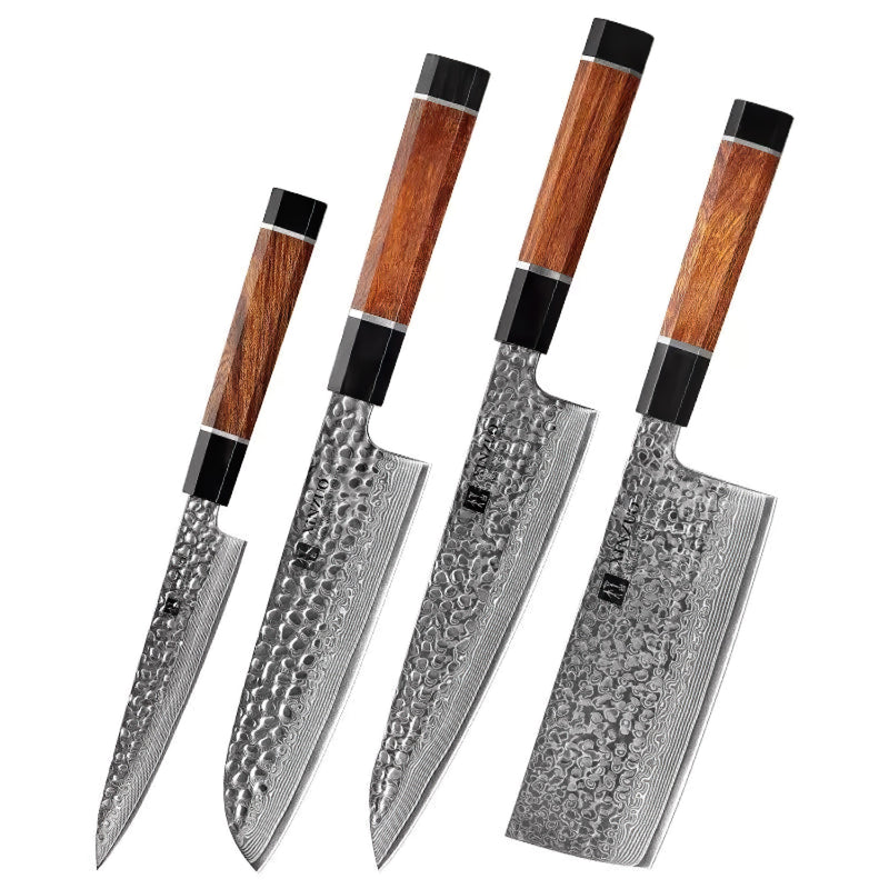 Xinzuo Professional Damascus Kitchen Knife Set 4 Pieces Stria Zhen Series