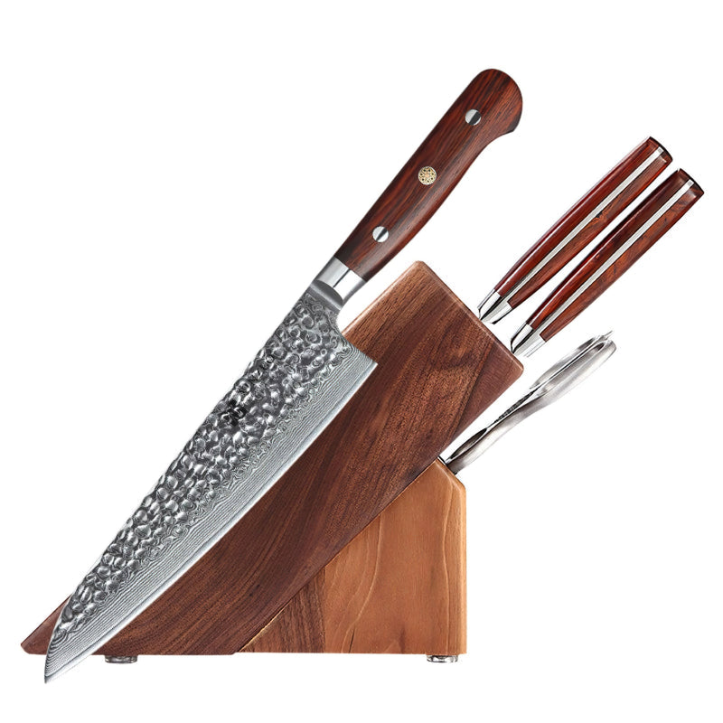 Xinzuo Professional Damascus Kitchen Knife Set 5 Pieces With Block Yun Series