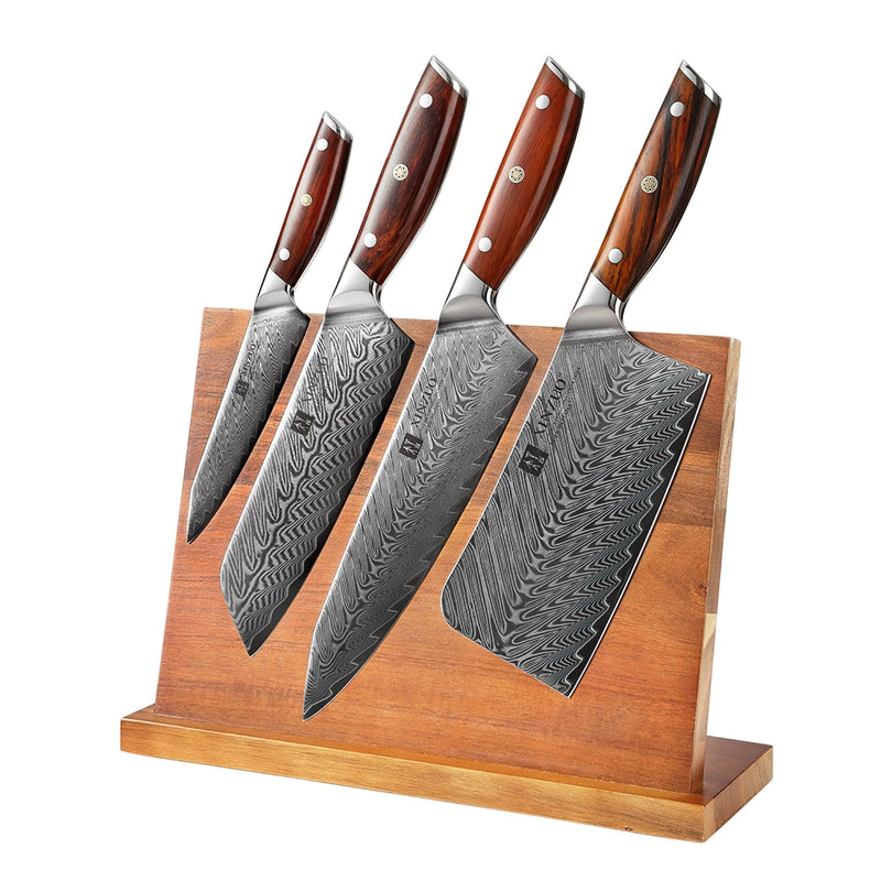 Xinzuo Professional Damascus Kitchen Knife Set 5 Pieces With Block Yi Series