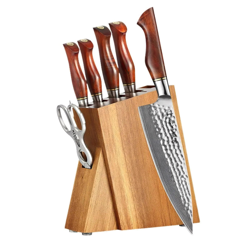 Damascus 7 Piece Knife Block Set 002 - Professional Master Series Knives