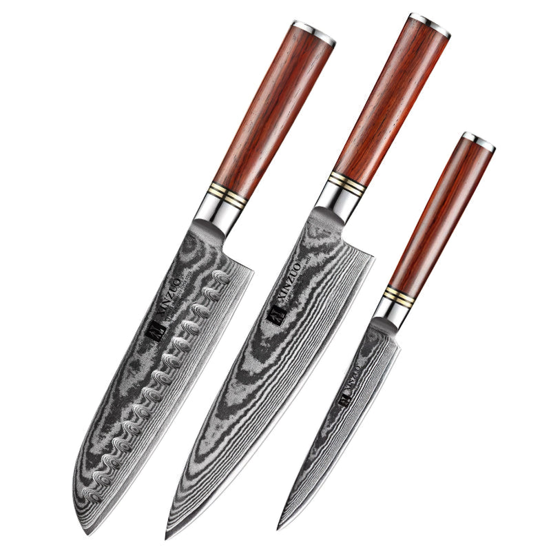 Xinzuo Professional Damascus Kitchen Knife Set 3 Pieces He Series