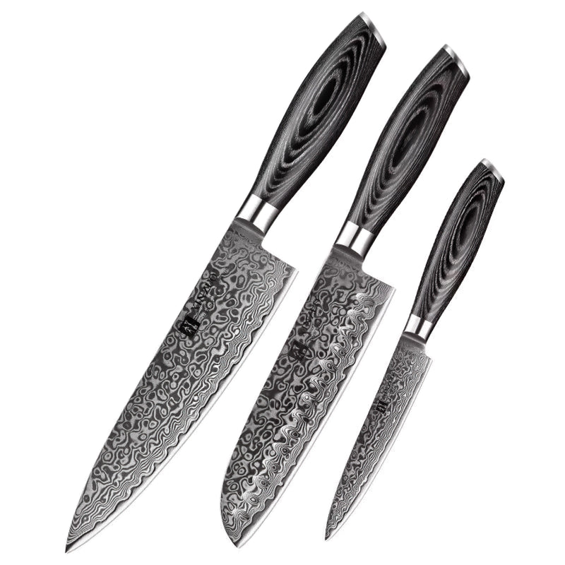 Xinzuo Professional Damascus Kitchen Knife Set 3 Pieces Ya Series