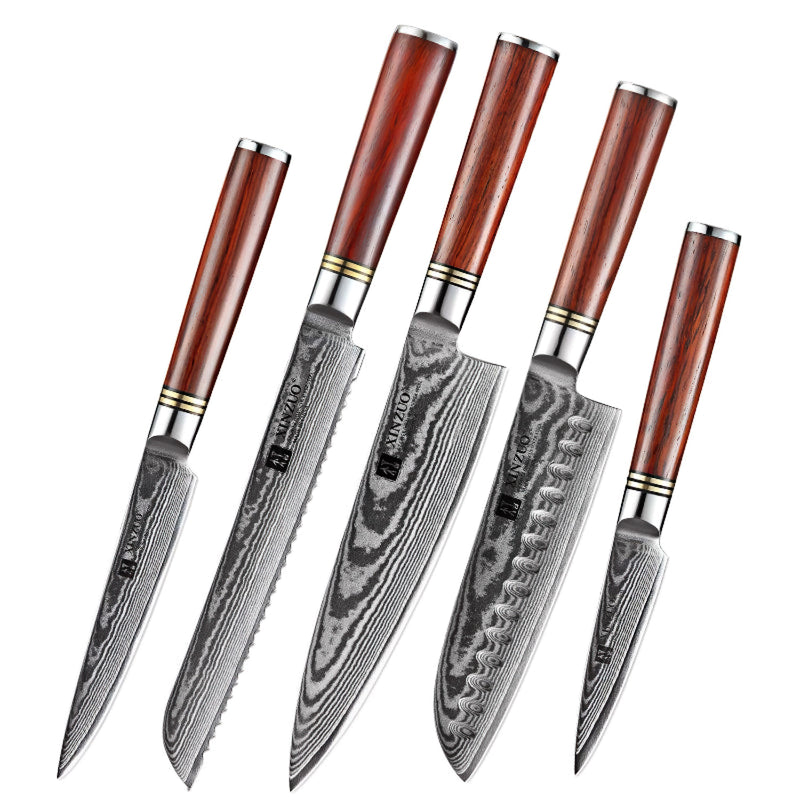 Xinzuo Professional Damascus Kitchen Knife Set 5 Pieces He Series