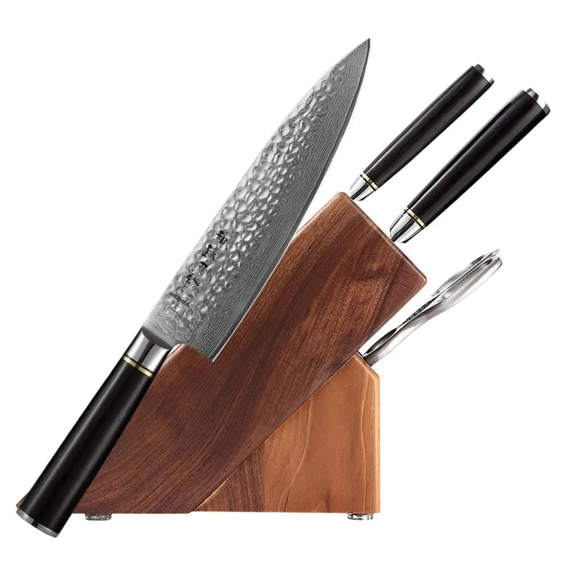 5Pcs Damascus Chef Knife Set With Rack - Classic Series