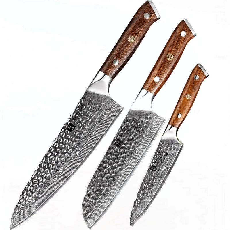 Xinzuo Professional Damascus Kitchen Knife Set 3 Pieces Stria Yu Series