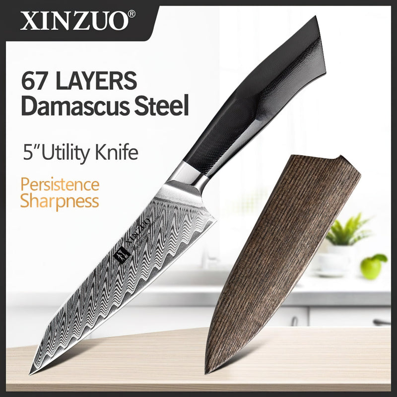 Xinzuo Professional Utility Knife Damascus Steel Feng Series