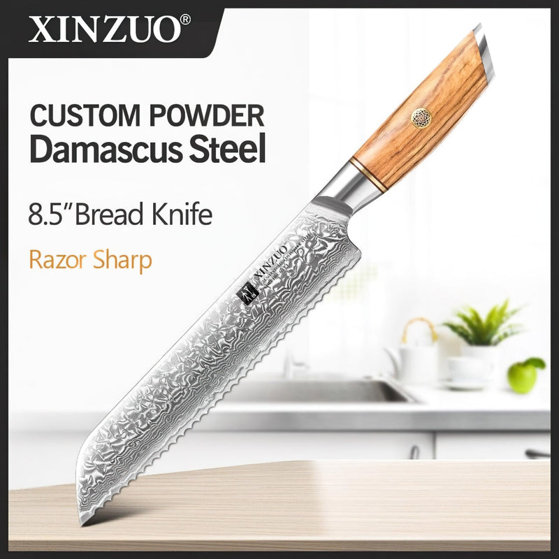 Xinzuo Professional Bread Knife Damascus Steel Lan Series