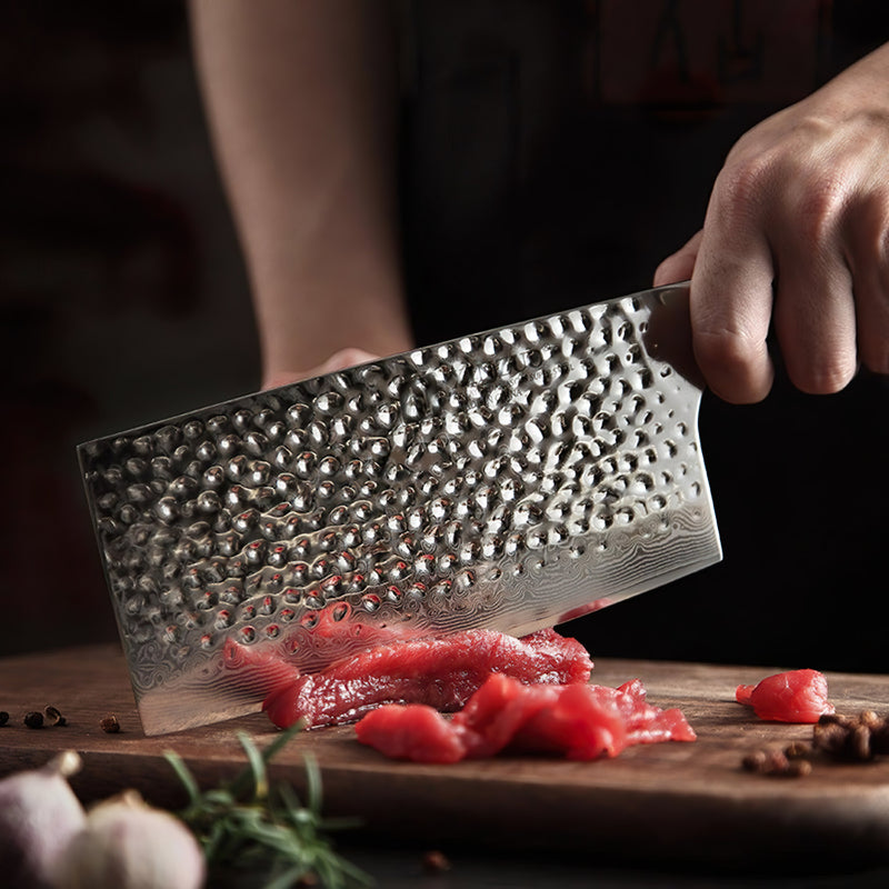 Professional Cleaver Knife Damascus Steel Ebony Yu Series