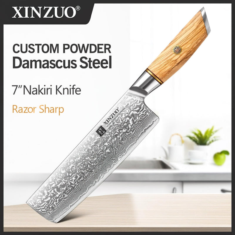 Xinzuo Professional Nakiri Knife Damascus Steel Lan Series