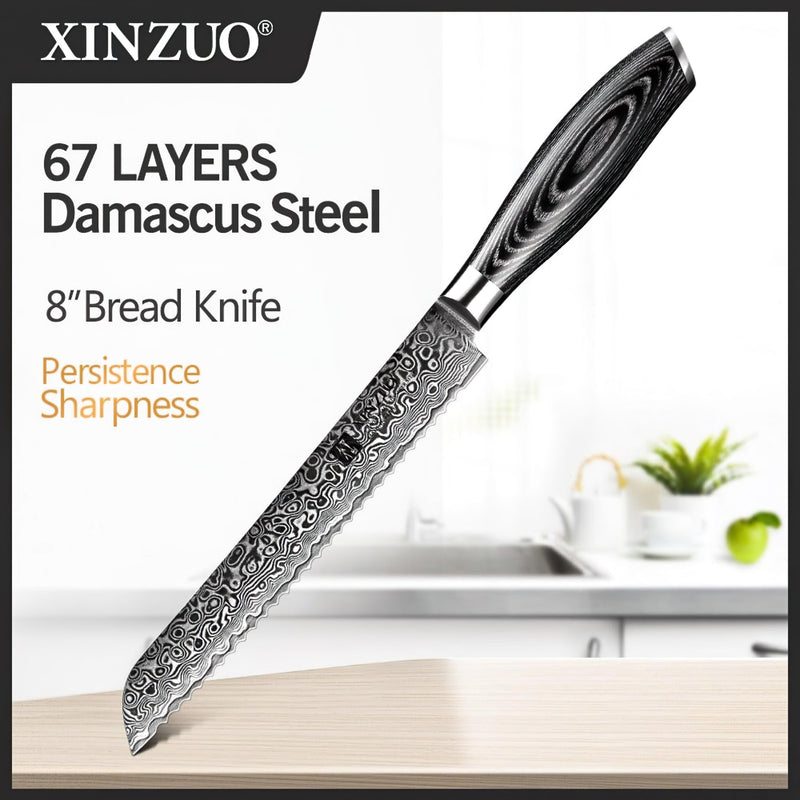 Xinzuo Professional Bread Knife Damascus Steel Ya Series