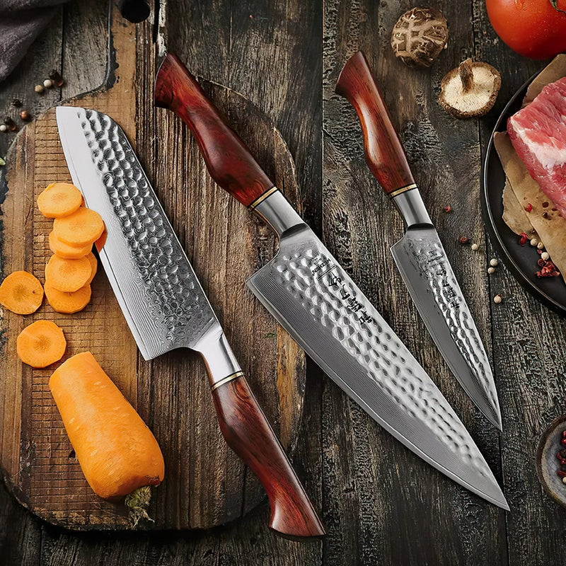 Damascus 3 Piece Knife Set  - Professional Master Series Knives