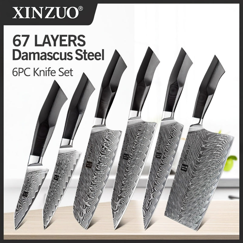 Xinzuo Professional Damascus Kitchen Knife Set 6 Pieces Feng Series