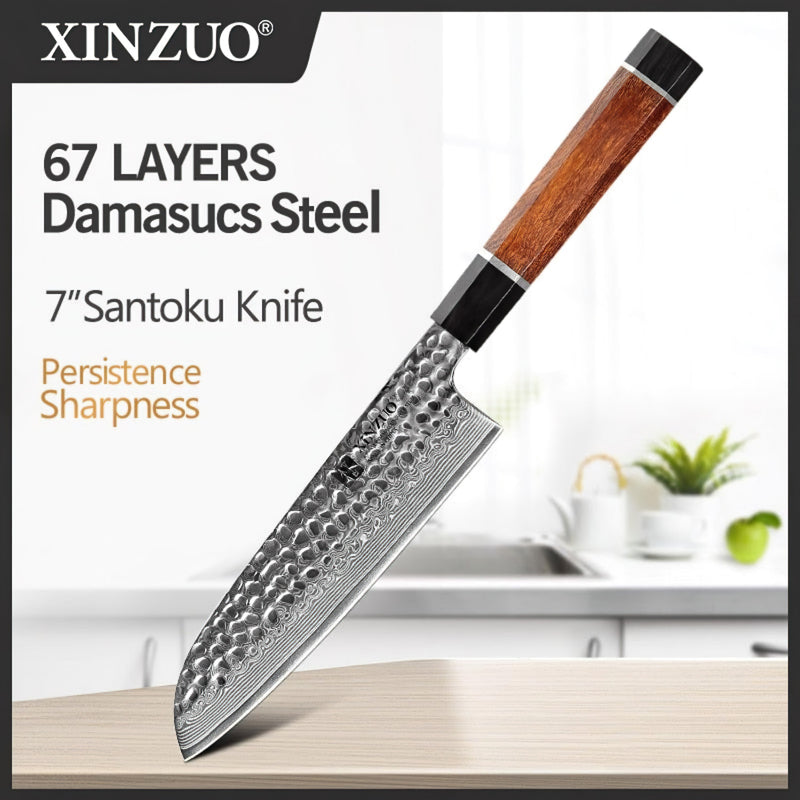 Xinzuo Professional Santoku Knife Damascus Steel Stria Zhen Series