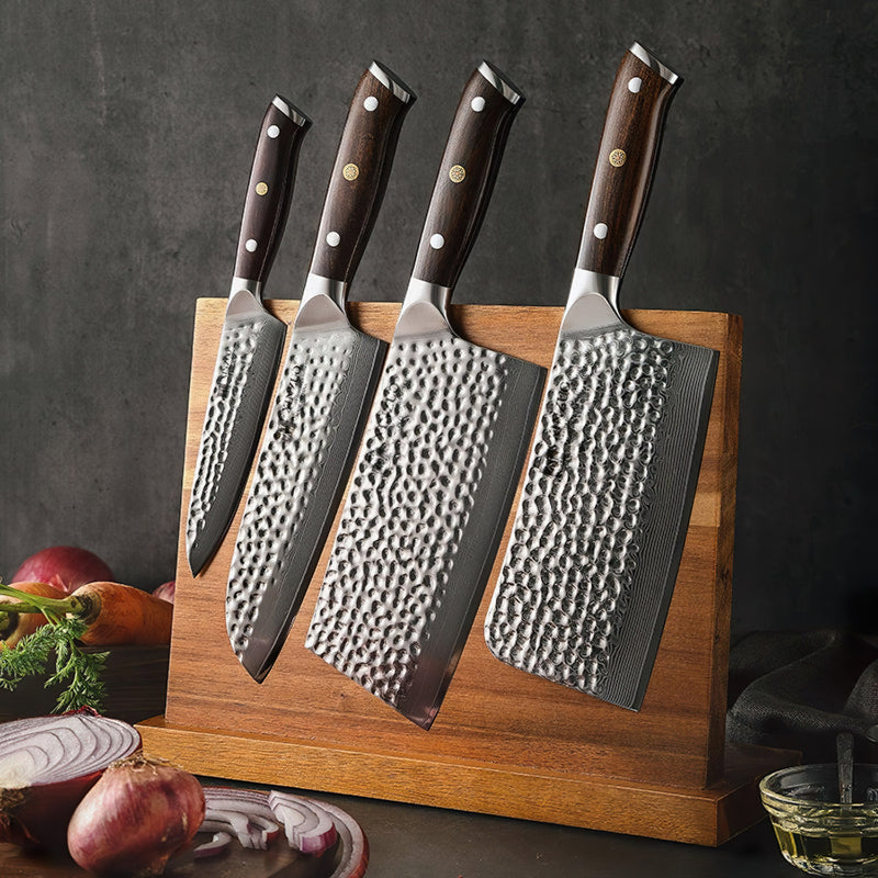 Xinzuo Professional Damascus Kitchen Knife Set 5 Pieces With Block Stria Yu Series