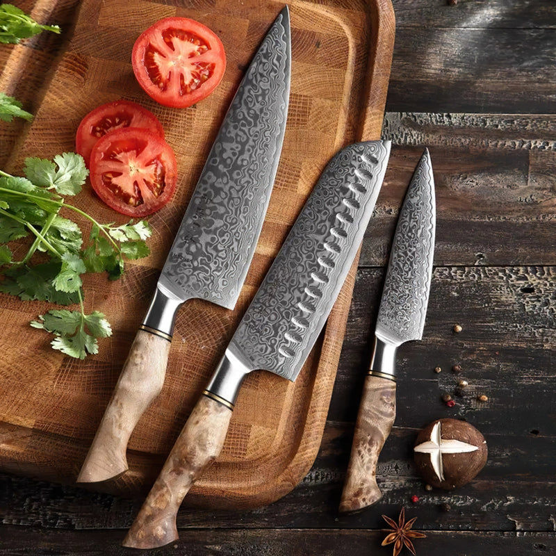 Professional Damascus Chef Knife Set - 3 Pieces - B30M Series