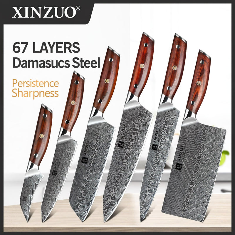 Xinzuo Professional Damascus Kitchen Knife Set 6 Pieces Yi Series