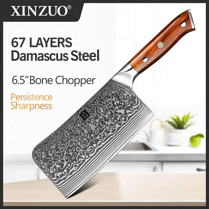 Professional Bone Chopper Knife Damascus Steel Yu Series