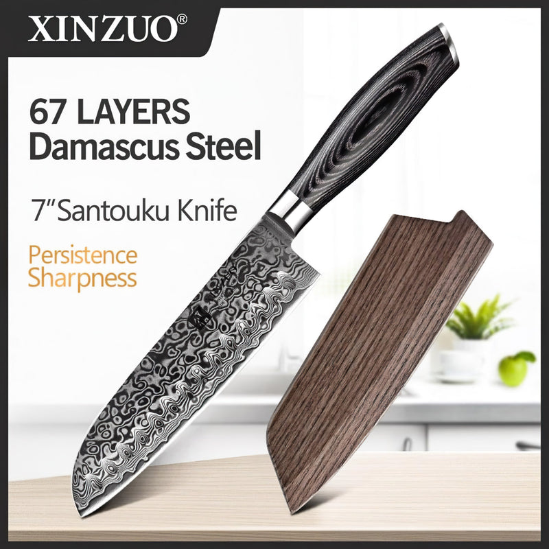 Xinzuo Professional Santoku Knife Damascus Steel Ya Series