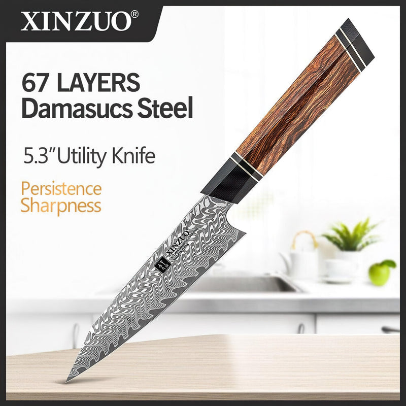 Xinzuo Professional Utility Knife Damascus Steel Zhen Series