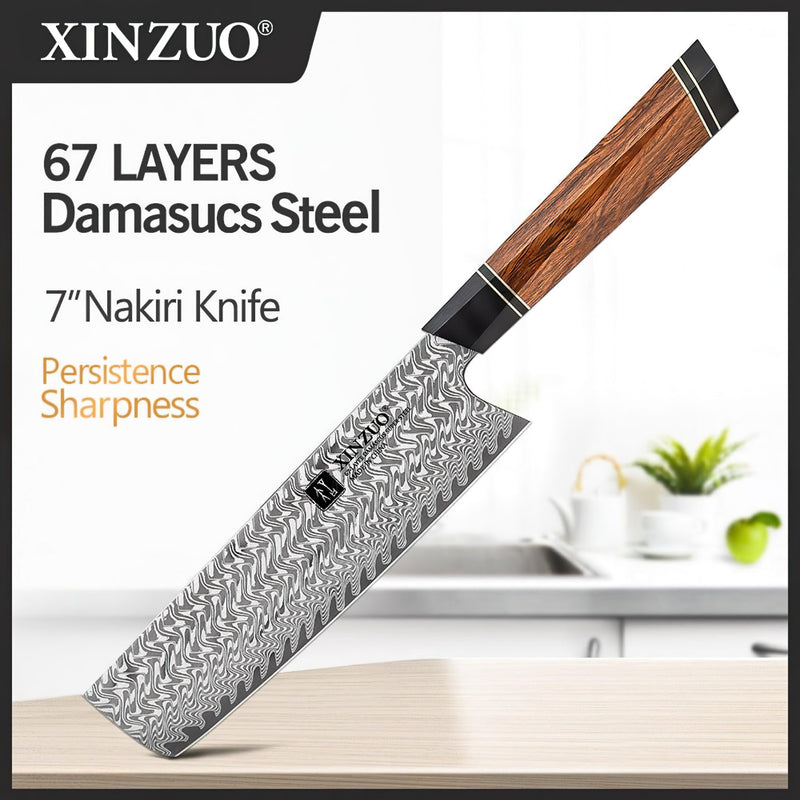 Xinzuo Professional Nakiri Knife Damascus Steel Zhen Series