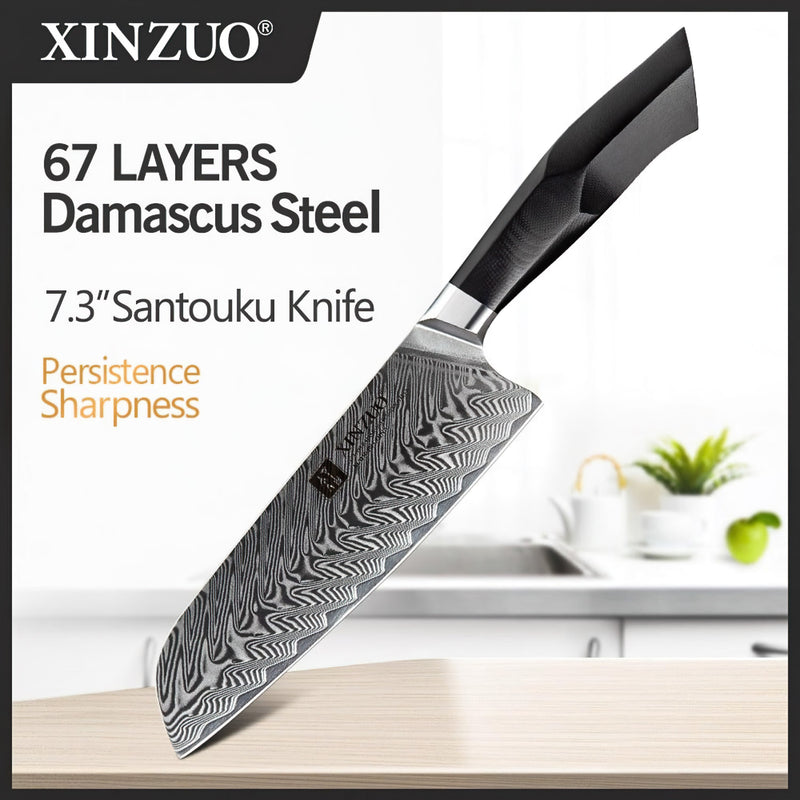 Xinzuo Professional Santoku Knife Damascus Steel Feng Series