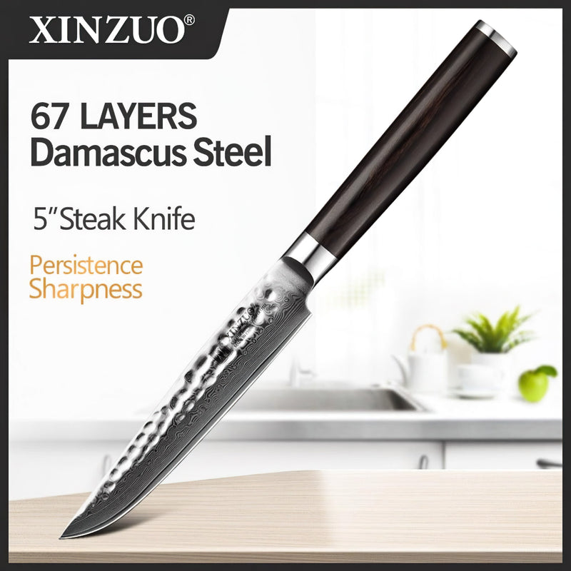 Xinzuo Professional Steak Knife Damascus Steel Stria He Series