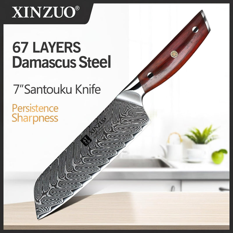 Xinzuo Professional Santoku Knife Damascus Steel Yi Series