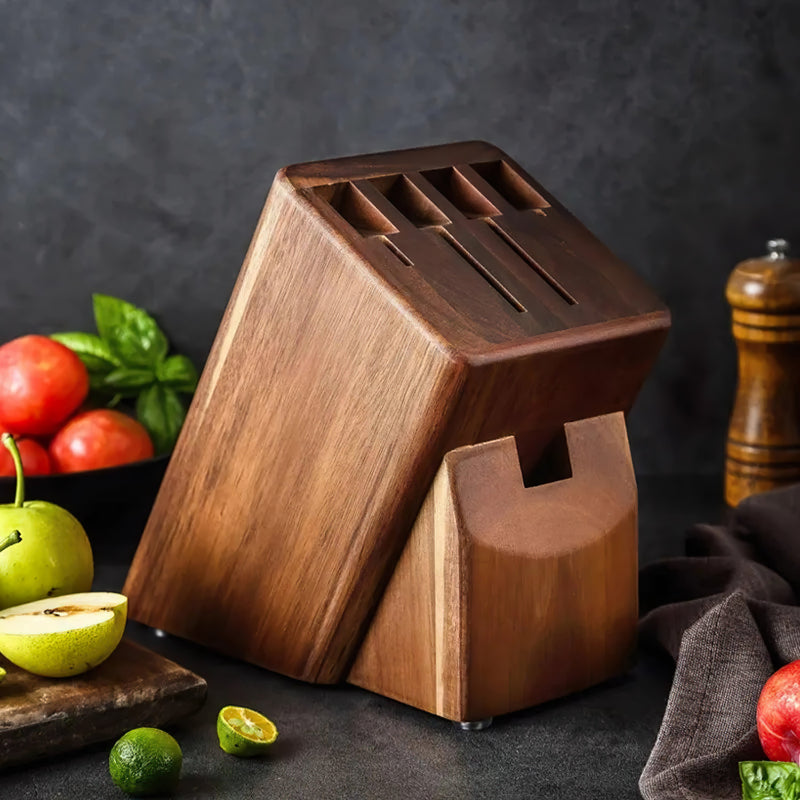 Kitchen Knife Block Holder, Acacia Wood Knife Block - 5 Slots