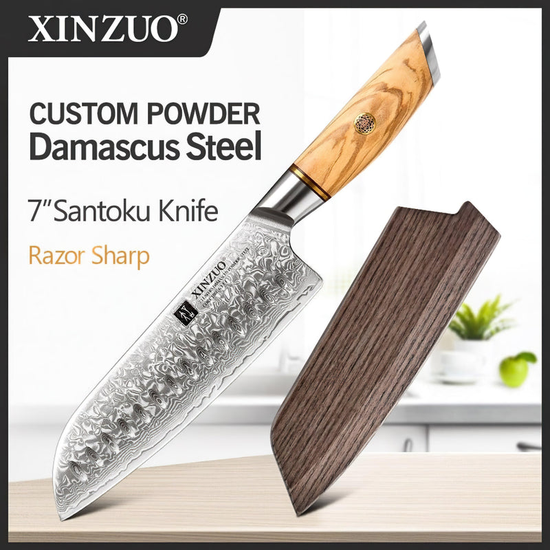 Xinzuo Professional Santoku Knife Damascus Steel Lan Series