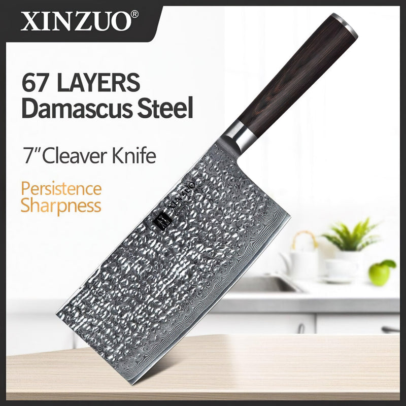 Professional Cleaver Knife Damascus Steel Stria He Series