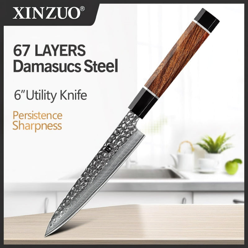 Xinzuo Professional Utility Knife Damascus Steel Stria Zhen Series