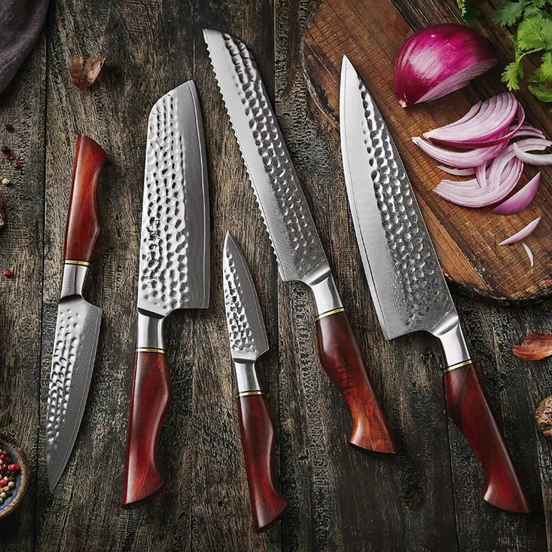 Damascus 5 Piece Knife Set  - Professional Master Series Knives