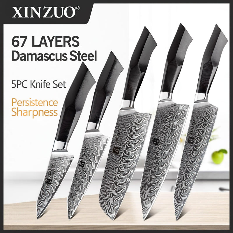 Xinzuo Professional Damascus Kitchen Knife Set 5 Pieces Feng Series