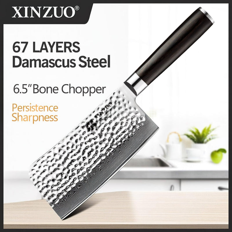 Xinzuo Professional Bone Chopper Knife Damascus Steel Stria He Series