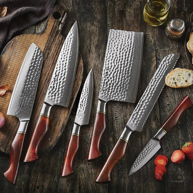 Damascus 6 Piece Knife Set  - Professional Master Series Knives