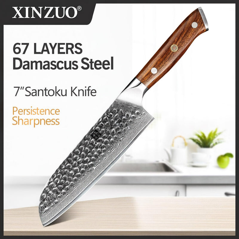 Xinzuo Professional Santoku Knife Damascus Steel Stria Yu Series