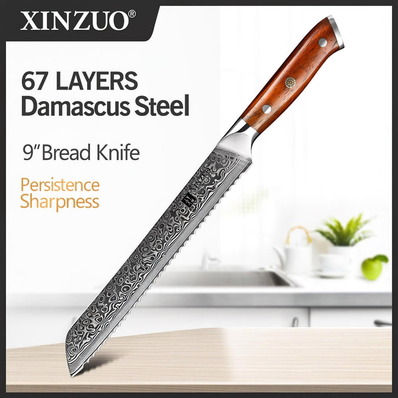 Professional Bread Knife Damascus Steel Yu Series