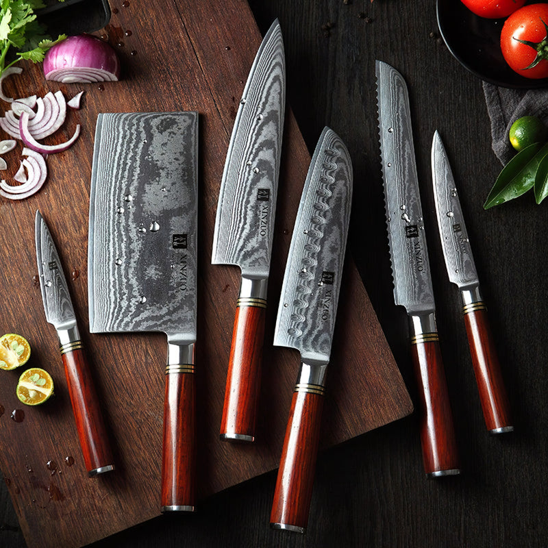 Xinzuo Professional Damascus Kitchen Knife Set 6 Pieces He Series